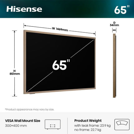 Hisense 65S7S 65” 4K Smart Hi-QLED 144Hz CANVAS TV
