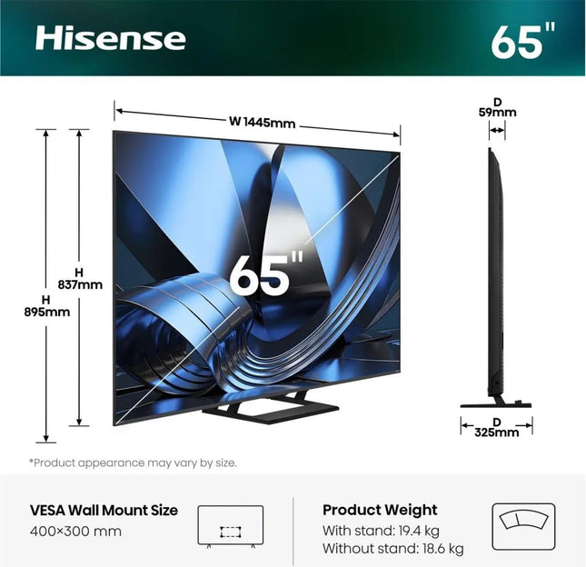 Hisense 65U7SE 65” 4K Smart Hi-QLED MINI LED 144hz TV