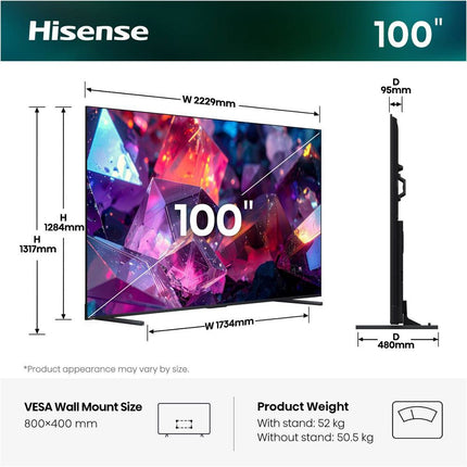Hisense 100E7S PRO 100” 4K Smart QLED 144hz TV
