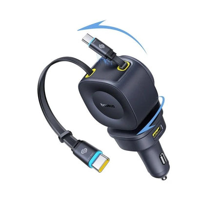 Baseus PrimeTrip VR2 Max Φορτιστής Αυτοκινήτου με 2 Ανασυρόμενα Καλώδια USB-C, Μαύρος