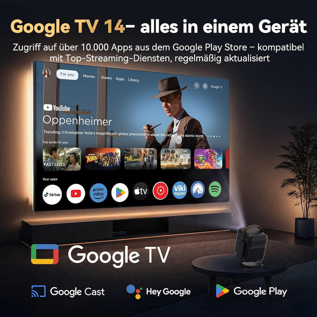 WANBO ToGo Pro Portable Smart Projector 1080P με Google TV, 500 ANSI Lumens & Ενσωματωμένη Μπαταρία
