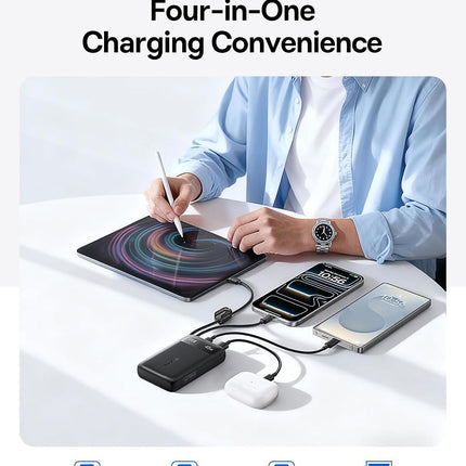 Baseus EnerFill FC11 Power Bank 20000mAh 45W με 2 Ενσωματωμένα Καλώδια USB-C & Οθόνη, Μαύρο