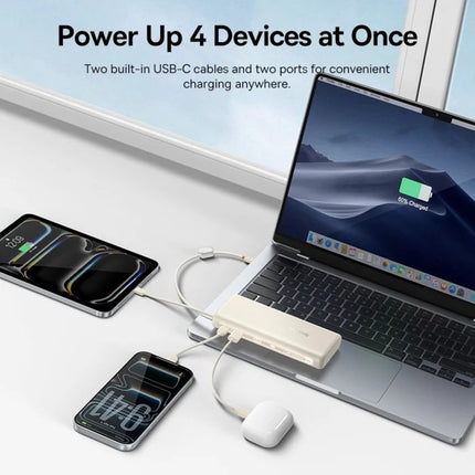 Baseus EnerFill FC41 Power Bank 20000mAh 100W με 2 Ενσωματωμένα Καλώδια USB-C & Οθόνη, Λευκό