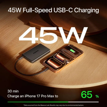 Baseus PicoGo AM52 Powerbank 10.000mAh, USB-C 45W και Ασύρματη Φόρτιση Qi2.2 25W, Μαύρο