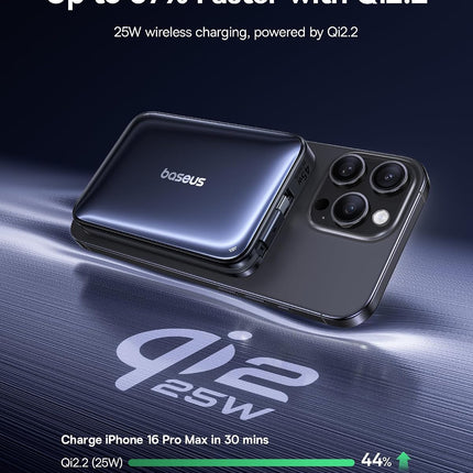 Baseus PicoGo AM61 Powerbank 10.000mAh, USB-C 45W και Ασύρματη Φόρτιση Qi2.2 25W, Μαύρο