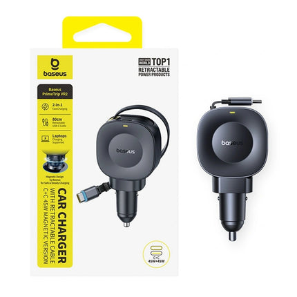 Baseus PrimeTrip VR2 Φορτιστής Αυτοκινήτου 45W με Ανασυρόμενο Καλώδιο USB-C, Μαύρος