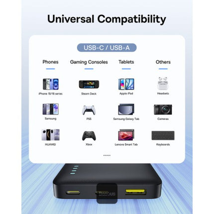 Baseus EnerFill FP21 Power Bank 10000mAh 22,5W με 2 USB-C & USB-A, Μαύρο