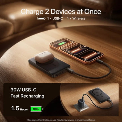 Baseus PicoGo AM52 Powerbank 10.000mAh, USB-C 45W και Ασύρματη Φόρτιση Qi2.2 25W, Μαύρο