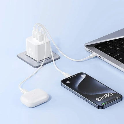 Baseus Palm Φορτιστής Τοίχου GaN 65W, 2 USB-C + USB-A, UK, με Καλώδιο USB-C 100W, Λευκός