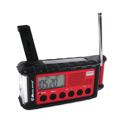Midland ER300 Ηλιακό Powerbank Έκτακτης Ανάγκης με FM Ραδιοσυχνότητες, Δυναμό Φόρτισης στο πίσω μέρος &amp; Φακό