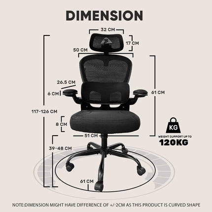 Armaggeddon VERTEBRAE V3 Καρέκλα Γραφείου Mesh με 3D Headrest & Ρυθμιζόμενη Οσφυϊκή Στήριξη, Μαύρη
