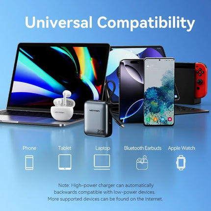 Vention Powerbank 10000mAh 35W Mini Size Built-in USBC Black FHEH0