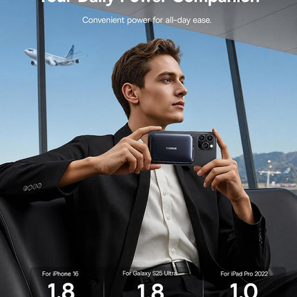 Baseus PicoGo AM61 Powerbank 10.000mAh, USB-C 45W και Ασύρματη Φόρτιση Qi2.2 25W, Μαύρο