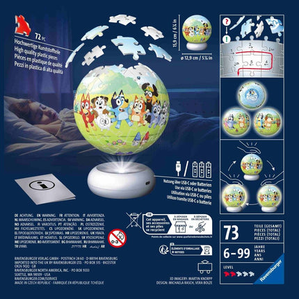 Ravensburger Bluey Nightlight 12008060, Φωτιζόμενο 3D Παζλ 72 Κομματιών για Ζεστή Ατμόσφαιρα, 6+ Ετών