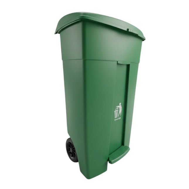 Πλαστικός Κάδος Απορριμμάτων 120L με Πεντάλ, Καπάκι και Τροχούς από Ανθεκτικό HDPE KAO-120B6 Πράσινο