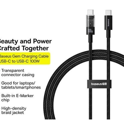 Baseus Cable USB-C to USB-C Gem Series 100W 2.0m Black