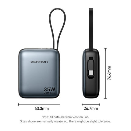 Vention Powerbank 10000mAh 35W Mini Size Built-in USBC Black FHEH0