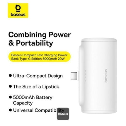 Baseus Powerbank 20W 5000mAh Plug-In USB-C 20W White