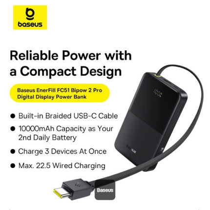 Baseus Powerbank 22.5W 10000mAh + Display EnerFill FC51 Bipow2 Pro Black