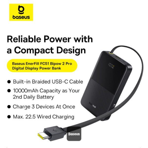 Baseus Powerbank 22.5W 10000mAh + Display EnerFill FC51 Bipow2 Pro Black