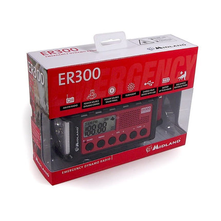 Midland ER300 Ηλιακό Powerbank Έκτακτης Ανάγκης με FM Ραδιοσυχνότητες, Δυναμό Φόρτισης στο πίσω μέρος &amp; Φακό