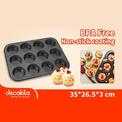 Decakila Αντικολλητική Φόρμα για Muffins 12 Θέσεων 35×26.5×3cm, Μαύρο KMTT080B