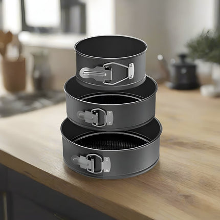 Decakila Σετ 3 Αποσπώμενων Αντικολλητικών Φορμών για Κέικ 18/20/22cm, Μαύρο KMTT078B