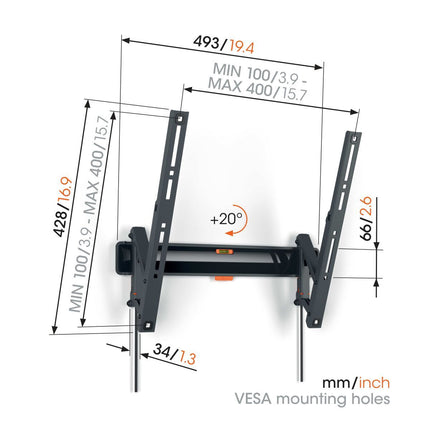 Vogels TVM3413 Tilt TV Wall Mount 32-65” Black