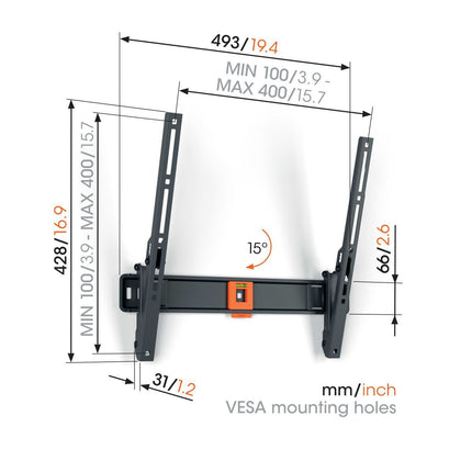 Vogels TVM1413 Tilt TV Wall Mount 32-65” Black
