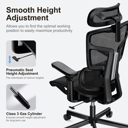 Lumivida Office Chair Ergonomic Mesh Lumbar Support Adjustable Seat/Armrest Black CH10-10