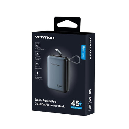 Vention Powerbank 20000mAh 45W 2xUSBC 1xUSBA + Built-in USBC Cable FHGH0-TY