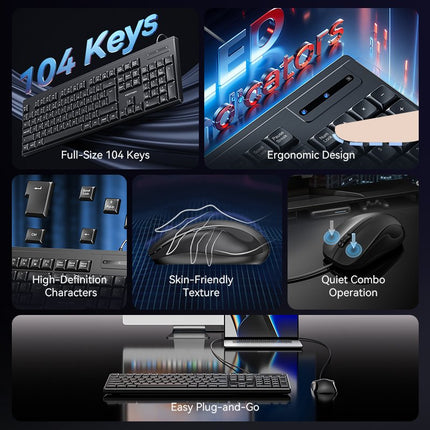 Vention Keyboard and Mouse Combo Wired Silent Slim Full Size KTYBG-EN