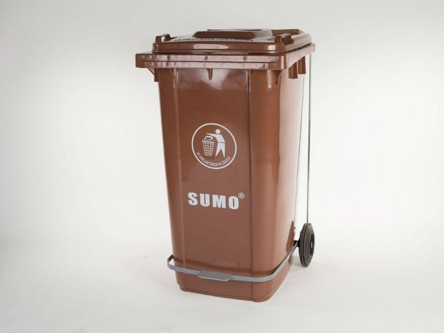 Καφέ Πλαστικός Κάδος Απορριμμάτων 240L με πενταλ