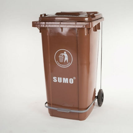 Καφέ Πλαστικός Κάδος Απορριμμάτων 100L με πενταλ