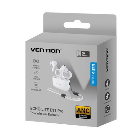 Vention Earphones BT TWS InEar ANC +Wireless Charging ECHO LITE E11 Pro White NBVW0-Pro