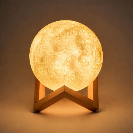 3D Moon Lamp Υγραντήρας & Νυχτερινό Φωτιστικό LED σε Σχήμα Φεγγαριού 14cm με Ξύλινη Βάση