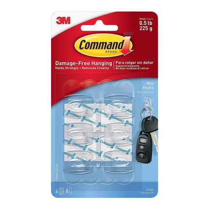 3M Command Μίνι Διάφανα Αυτοκόλλητα Γαντζάκια με Διάφανες Ταινίες Στήριξης 3M-17006CLR