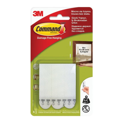 3M Command Αυτοκόλλητες Ταινίες Στερέωσης Κάδρων Μεσαίου Μεγέθους έως 5kg 4 Ζεύγη 3M-7100336968 Λευκό