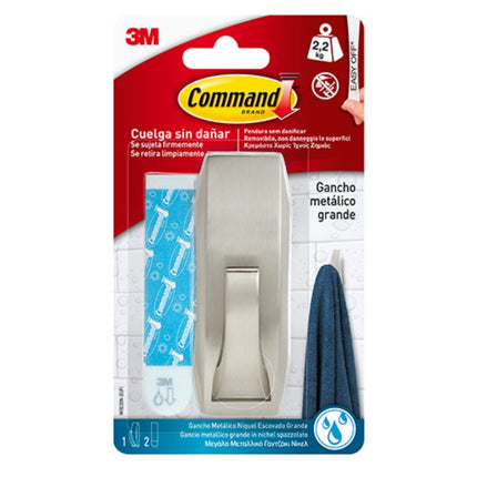 3M COMMAND Modern Reflections Μεγάλος Μεταλλικός Γάντζος Μπάνιου Satin Nickel με Αδιάβροχες Ταινίες 2.2kg MR03BN, Ασημί