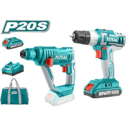 TOTAL Επαγγελματικό Σετ Μπαταρίας 20V Δραπανοκατσάβιδο + Πνευματικό Πιστολέτο