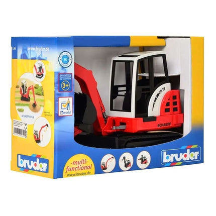 BRUDER 02432  Schaeff HR16 Mini Εκσκαφέας με Πλήρως Λειτουργικό Βραχίονα, Περιστρεφόμενη Καμπίνα 360°, Ρυθμιζόμενη Λεπίδα & Αποσπώμενος Κουβάς