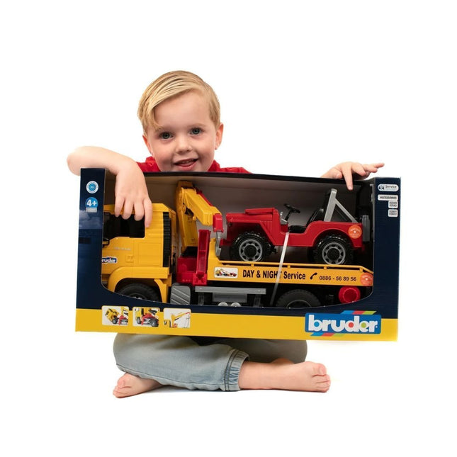 BRUDER 02750 Φορτηγό Οδικής Βοήθειας MAN TGA με Jeep Πλήρες Σετ Διάσωσης με Ρεαλιστικές Λειτουργίες