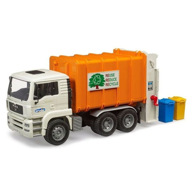 BRUDER 02772 MAN TGA Απορριμματοφόρο Οπίσθιας Φόρτωσης Πραγματική Δράση Καθαριότητας στο Παιχνίδι