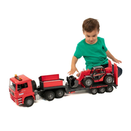 BRUDER 02774 Man TGA Φορτηγό με Ρυμουλκούμενο και Τηλεσκοπικό Ανυψωτικό με Φορτωτή Manitou Απόλυτη Δράση Κατασκευών