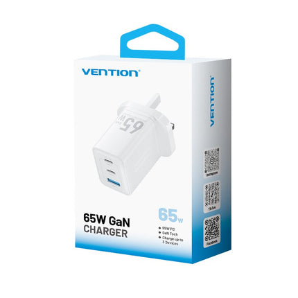 Vention Charger Wall GaN 65W 2xUSBC 1xUSBA White FERW0-UK