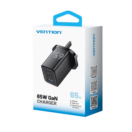 Vention Charger Wall GaN 65W 2xUSBC 1xUSBA Black FERB0-UK