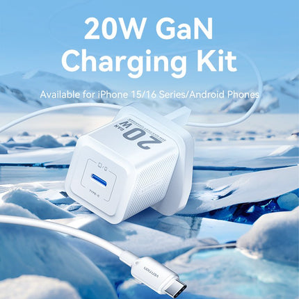 Vention Charger Wall GaN 20W 1xUSBC UK + USB-C 1m Cable White FEPW0-UK-01