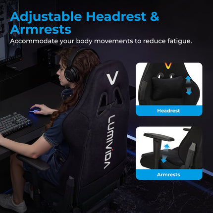 Lumivida Καρέκλα Γραφείου Gaming Chair με RGB Logo, Ρυθμιζόμενα Μπράτσα & Πλάτη 155° GCH01-1-01 Μαύρη