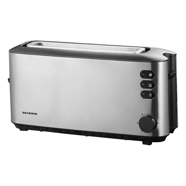SEVERIN Αυτόματη Φρυγανιέρα 1000W με Μακριά Υποδοχή για 2 Φέτες, Ανοξείδωτο Ατσάλι Διπλού Τοιχώματος, Αυτόματη Ανύψωση & Ενσωματωμένη Σχάρα για Ζέσταμα Ψωμιού AT-2515