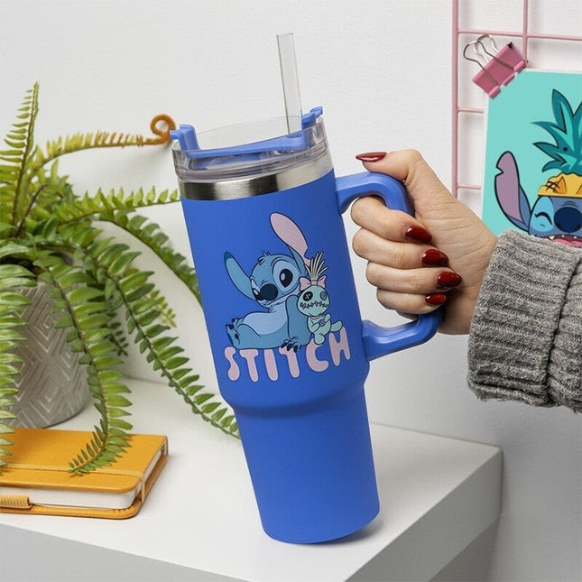 PALADONE Disney Lilo & Stitch Ποτήρι Θερμός 900ml Ανοξείδωτο με Καλαμάκι, Καπάκι & Λαβή Μπλε